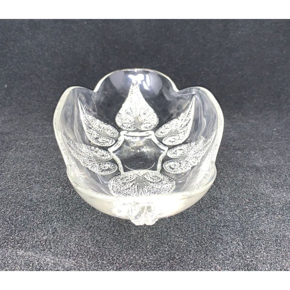 Vintage ANCHOR HOCKING RENAISSANCE Oval Relish Dish ~ Beaded Leaf ~ Mid Century - Picture 3 of 11